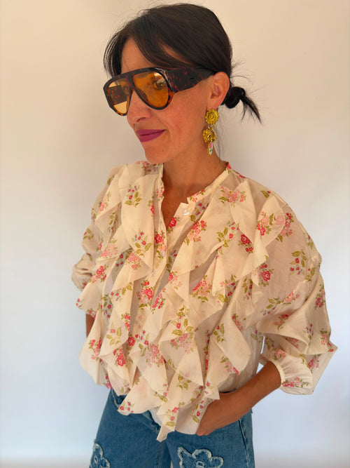 Camicia fiori con ruches