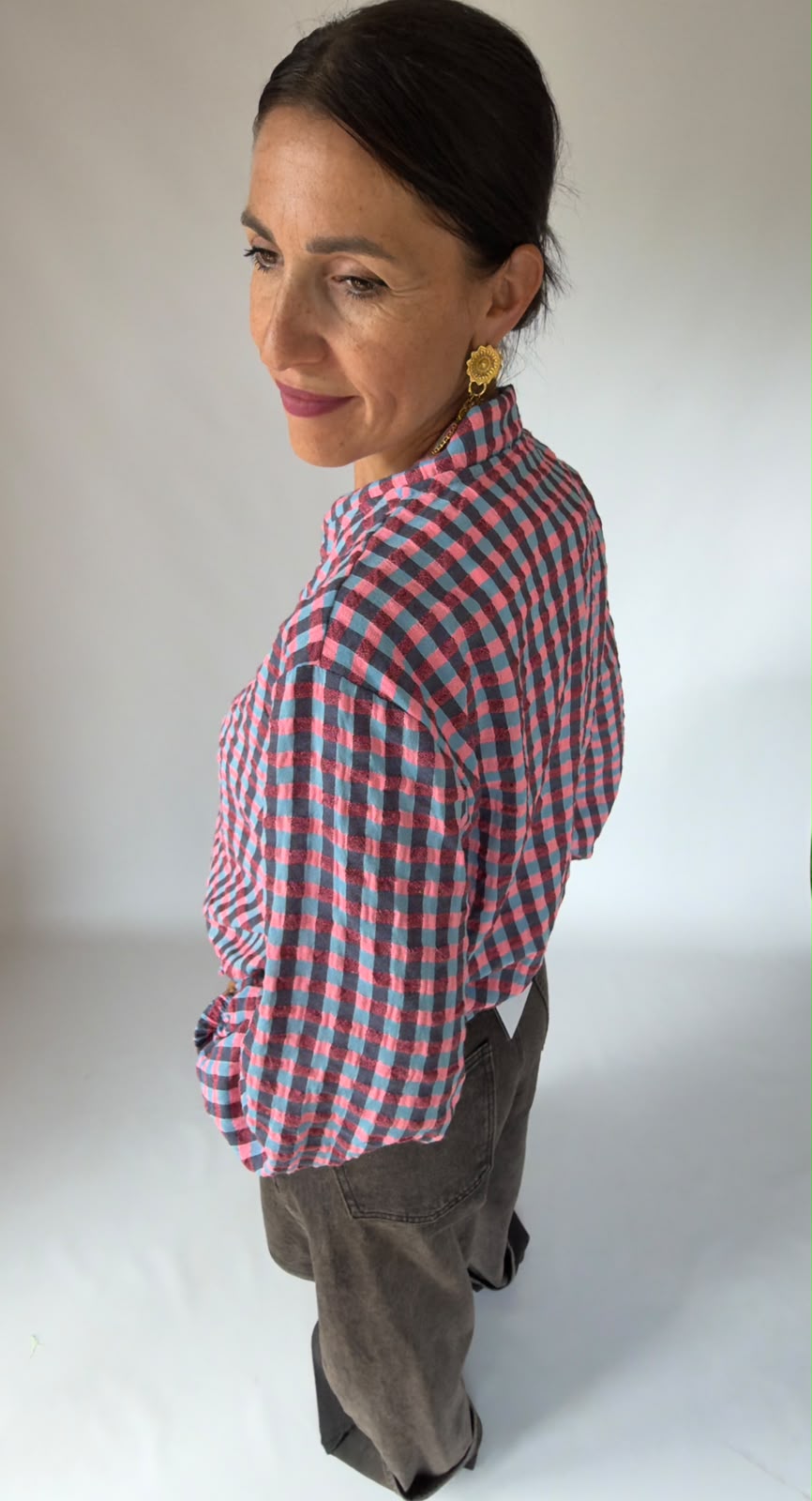 Camicia a quadri rosa con zip