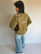 Blazer camicia in cotone verde ricamata