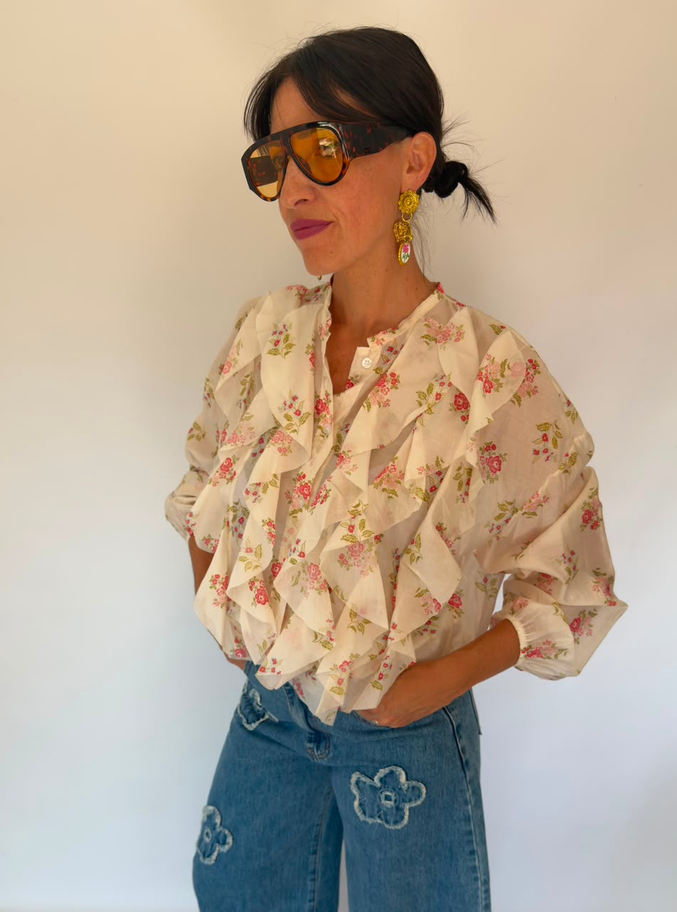 Camicia fiori con ruches