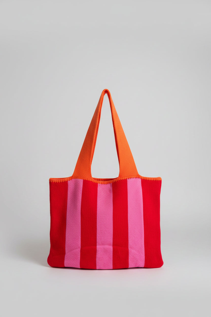 Borsa a righe rosa e arancione