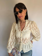 Camicia effetto Sangallo crema