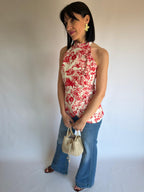 Top con stampa Toile de jouy rossa