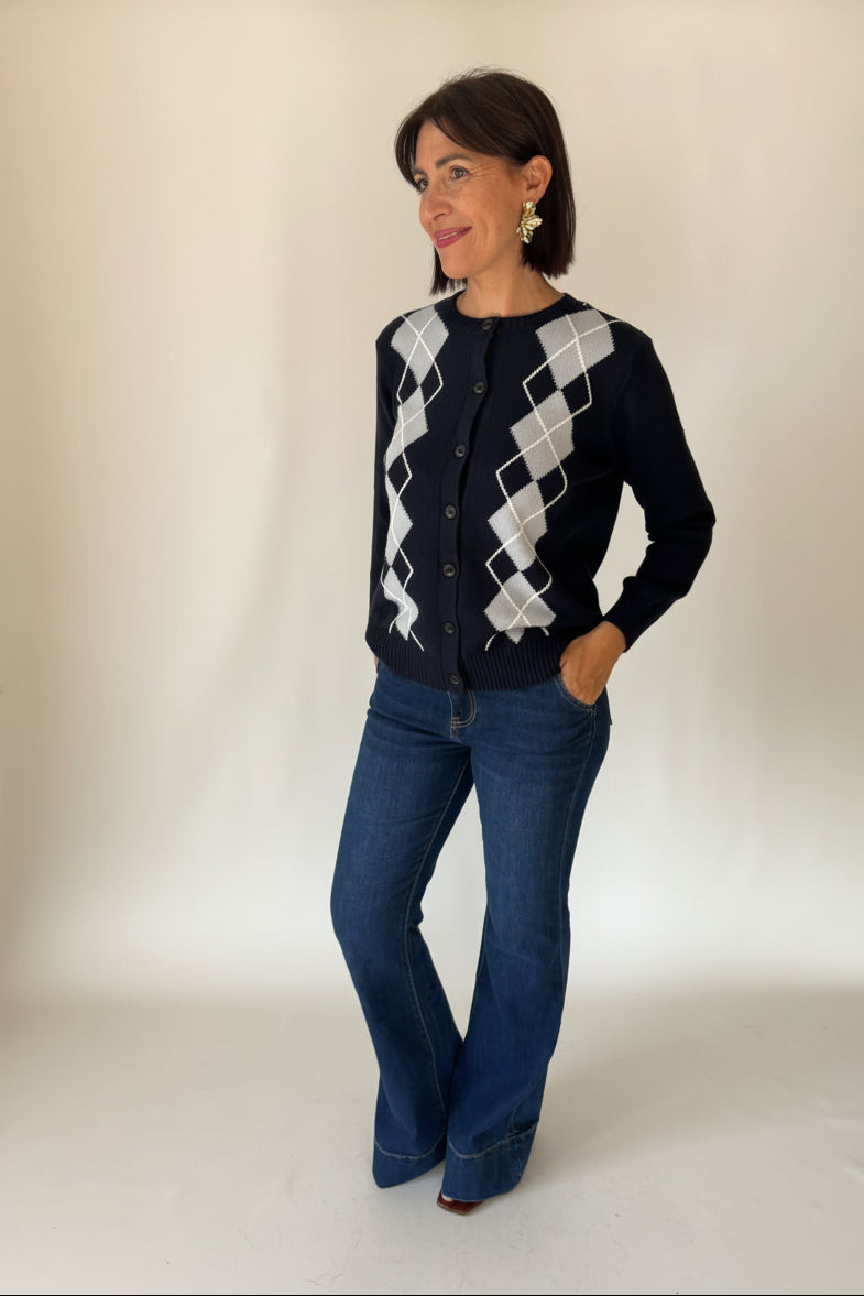 Cardigan blu con rombi