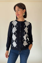 Cardigan blu con rombi