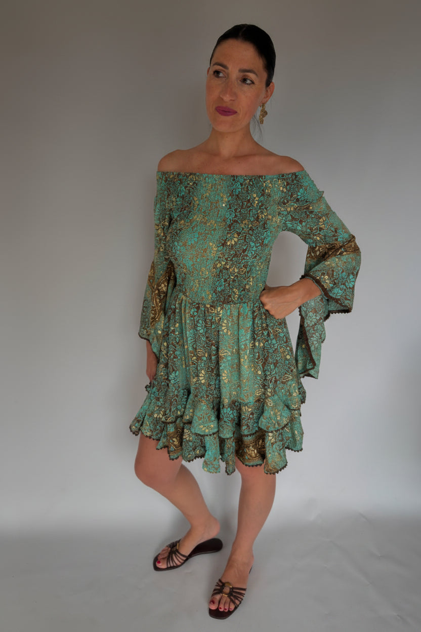 Vestito verde manica ampia