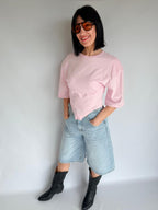 T-shirt effetto corsetto rosa