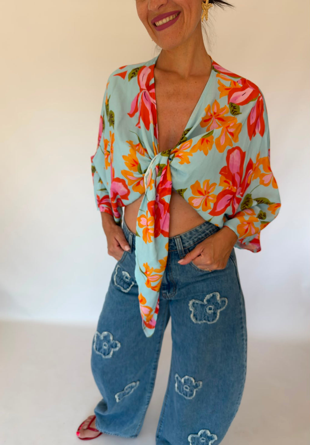Camicia floreale azzurra