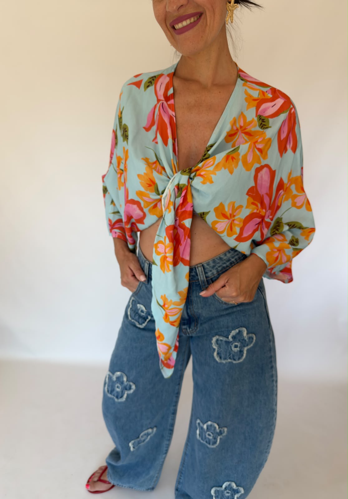 Camicia floreale azzurra