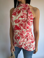 Top con stampa Toile de jouy rossa