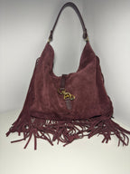 Borsa scamosciata bordeaux con frange