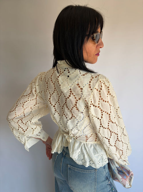 Camicia effetto Sangallo crema