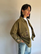 Blazer camicia in cotone verde ricamata