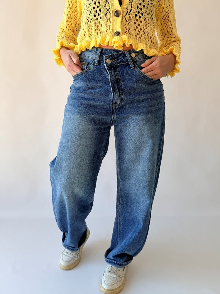 Jeans Denim design a vita incrociata