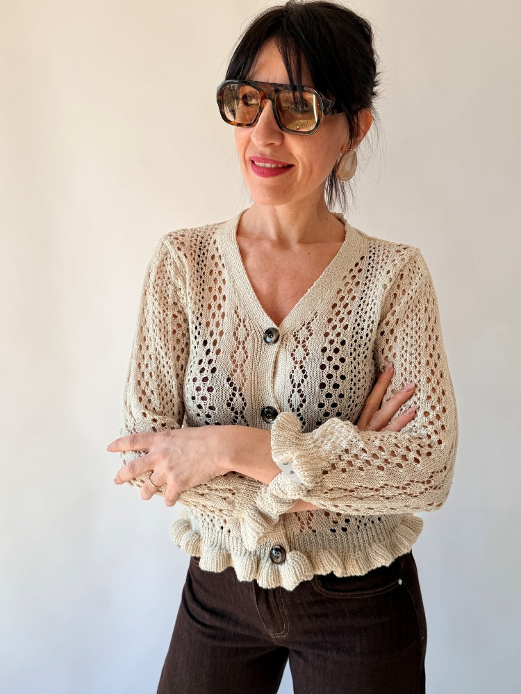 Cardigan uncinetto beige