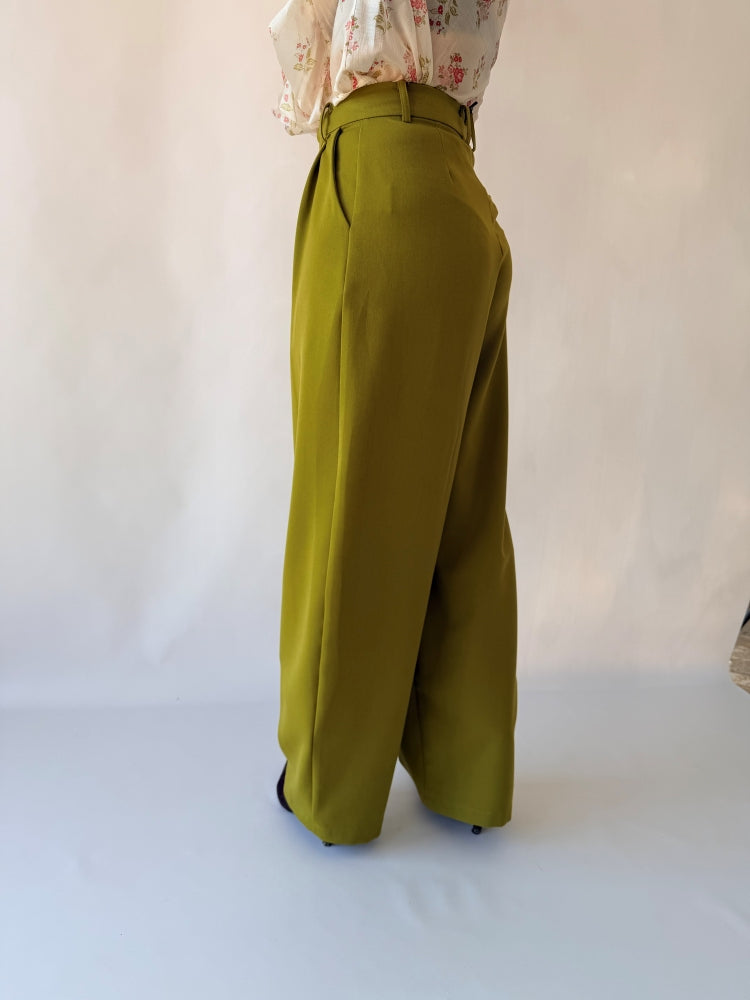 Pantaloni effetto lino in denim avorio
