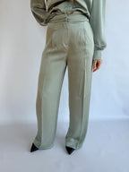 Pantalone raso di seta salvia