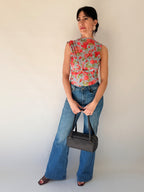 Body floreale azzurra/rossa