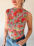 Body floreale azzurra/rossa