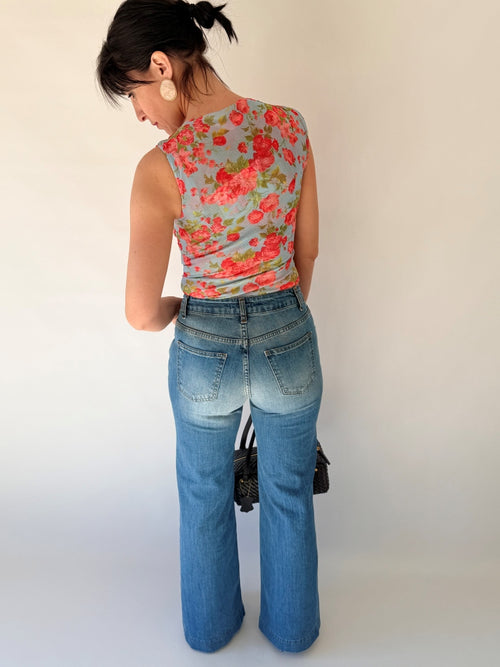 Body floreale azzurra/rossa