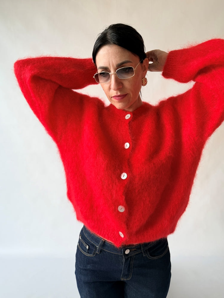 Cardigan lana mohair rosso