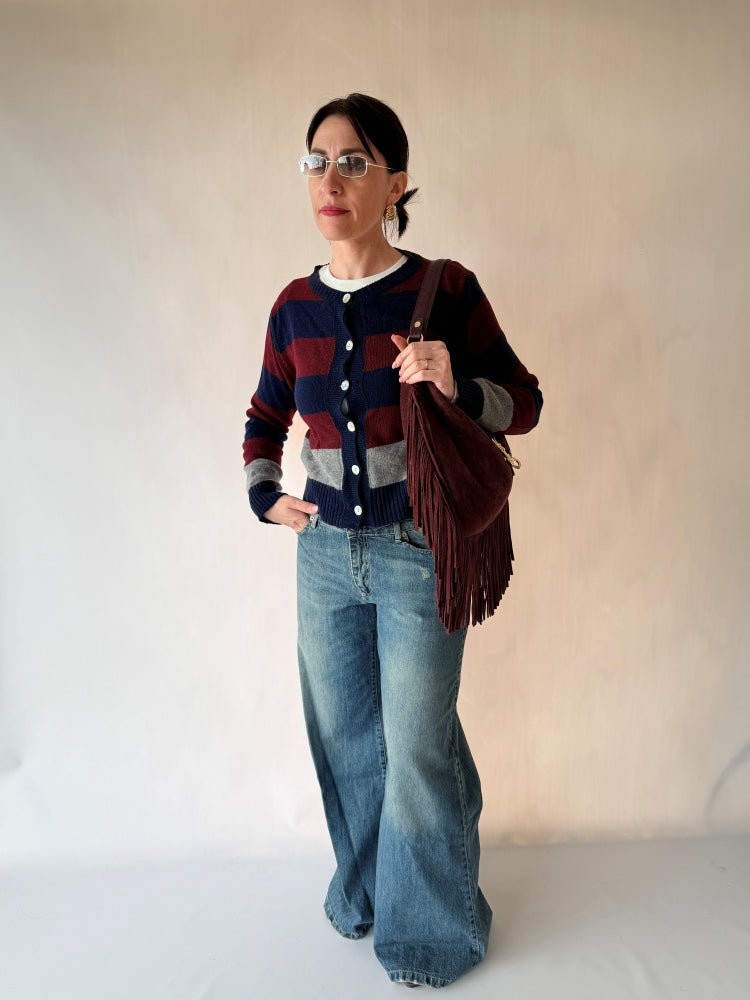 Cardigan a fasce blu bordeaux