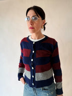 Cardigan a fasce blu bordeaux