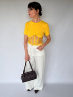 Top/T-shirt gialla pizzo