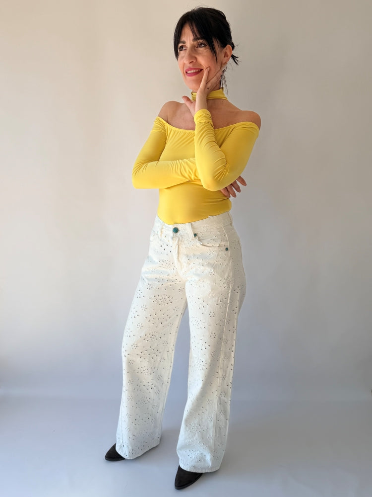 Jeans bianco traforato