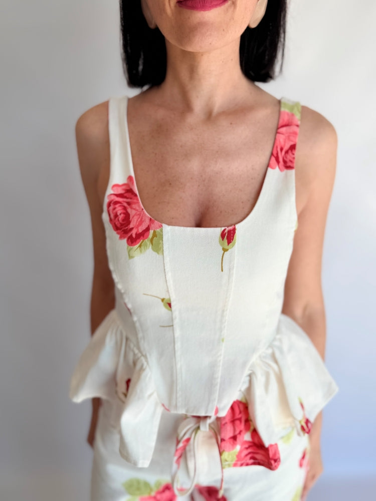 Top corsetto floreale rosso