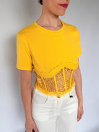 Top/T-shirt gialla pizzo