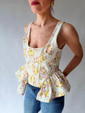 Top corsetto floreale rossa/gialla