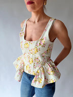 Top corsetto floreale rossa/gialla