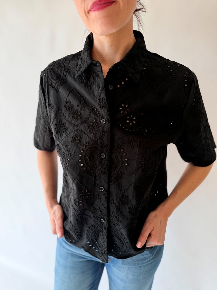 Camicia manica nera Sangallo