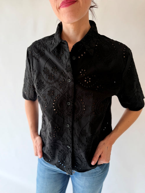 Camicia manica nera Sangallo