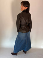 Giacca ecopelle con cintura marrone