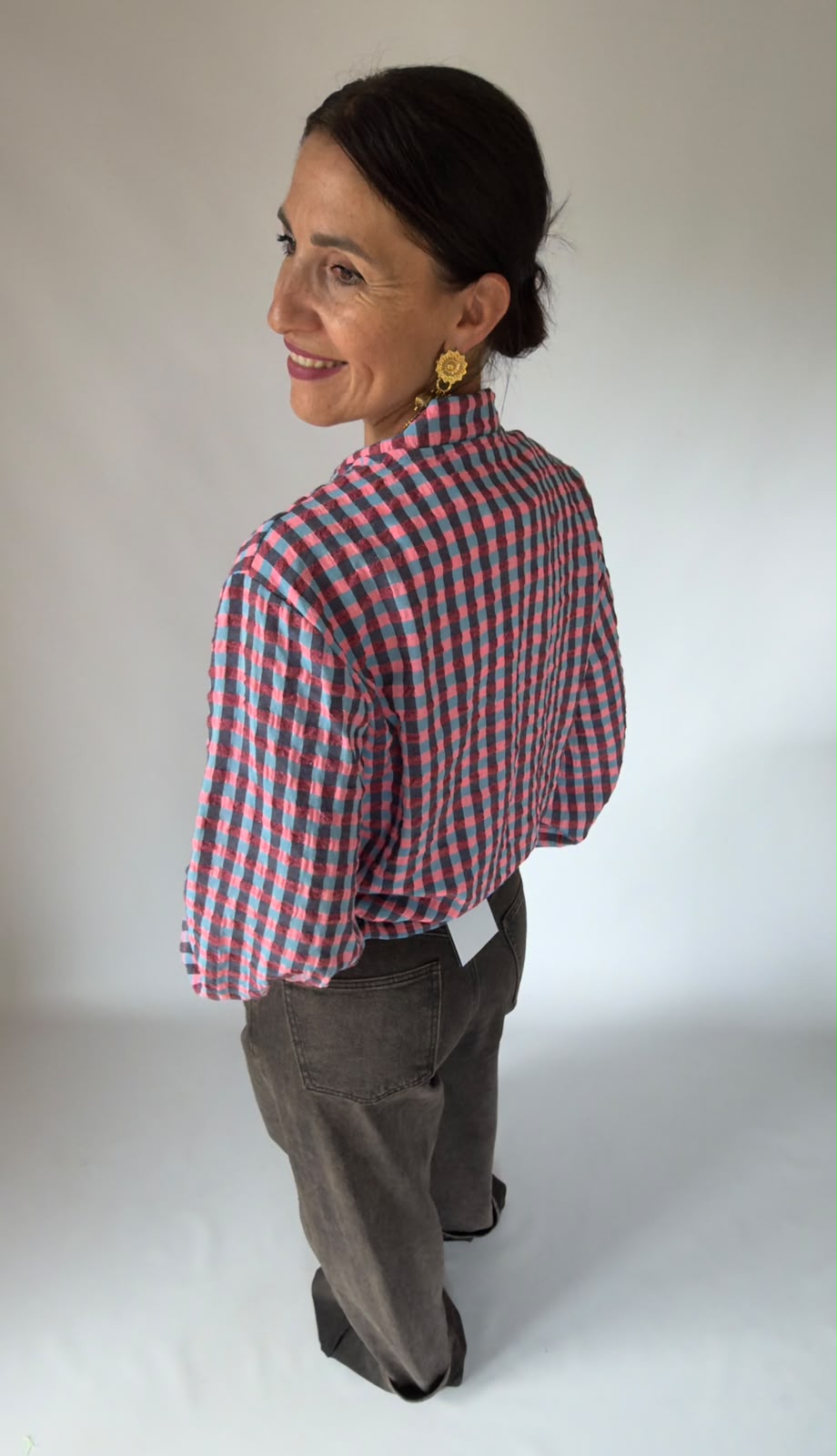Camicia a quadri rosa con zip