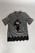 T-Shirt grigia con pizzo