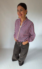 Camicia a quadri rosa con zip