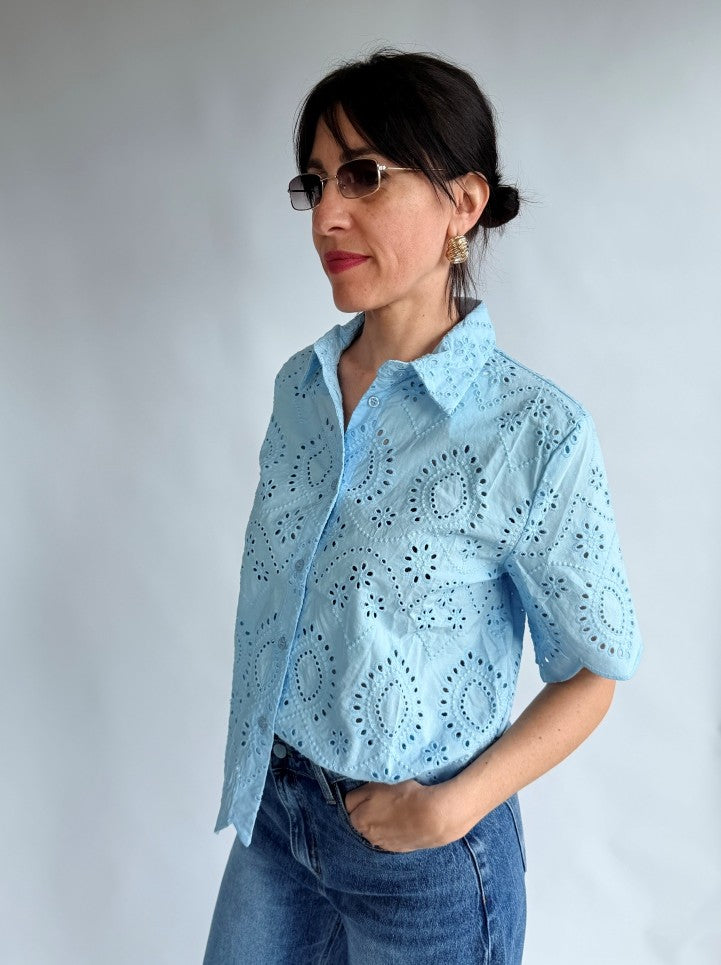 Camicia manica azzurra Sangallo