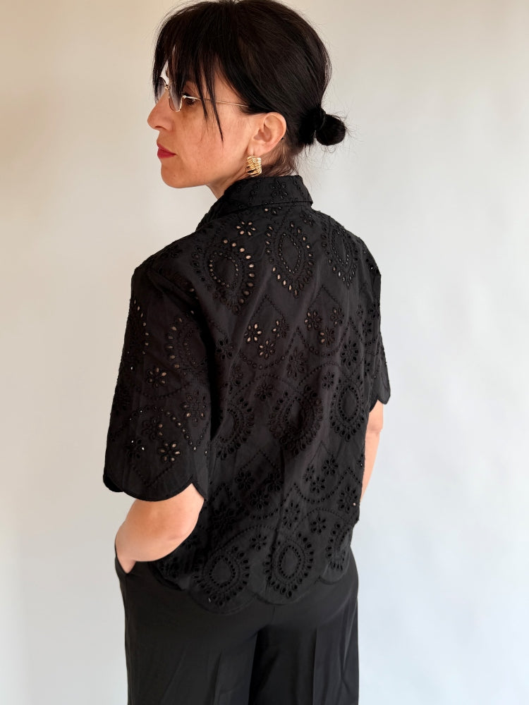 Camicia manica nera Sangallo