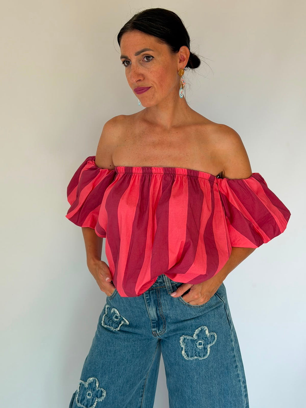 Top a strisce rosa