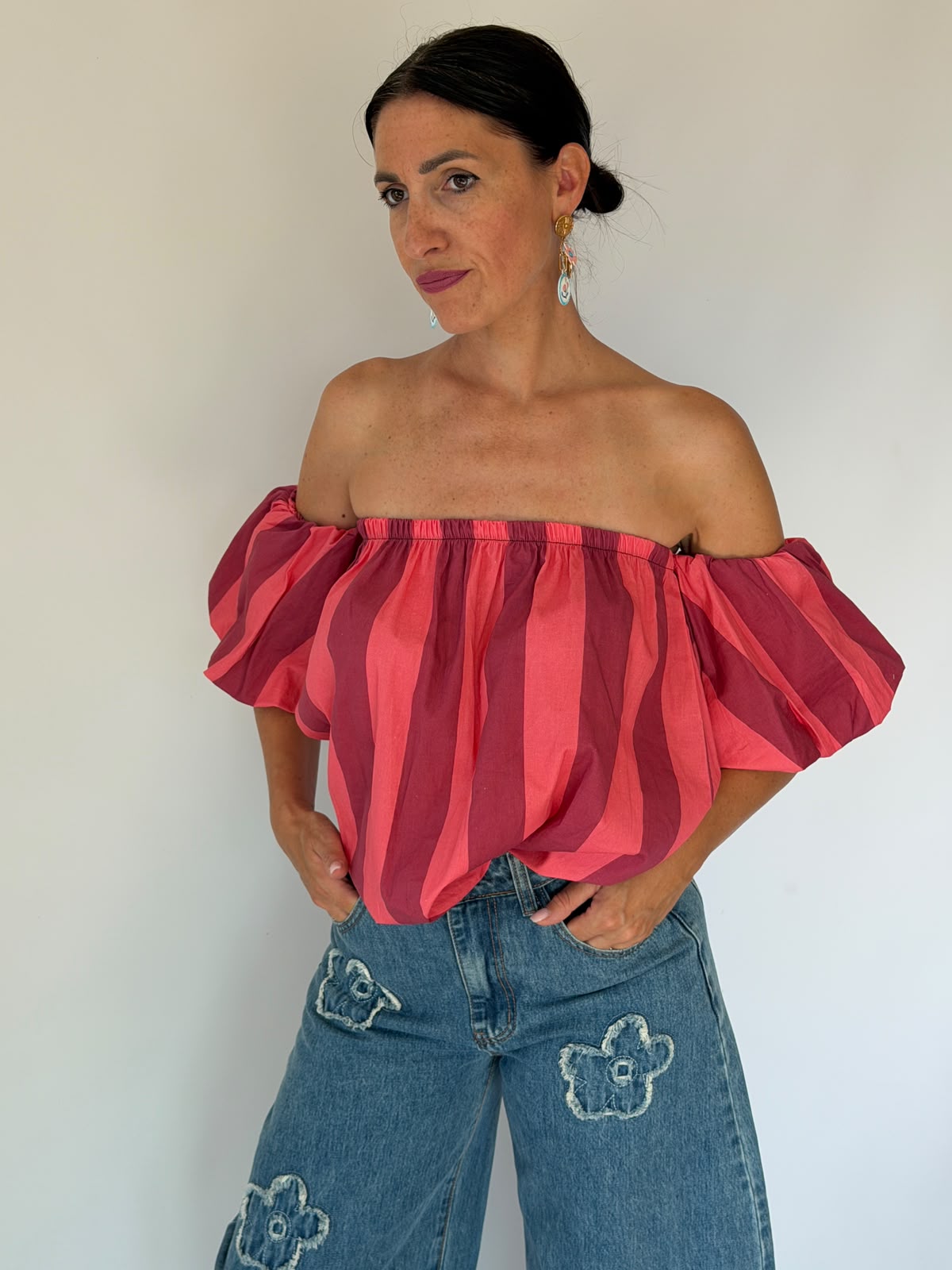 Top a strisce rosa