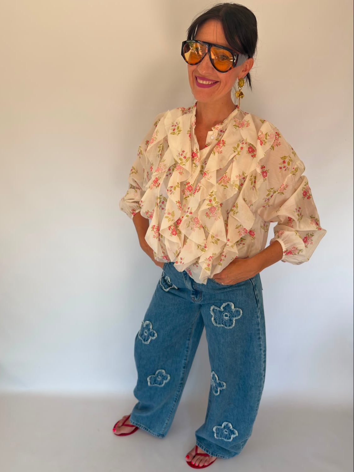 Camicia fiori con ruches