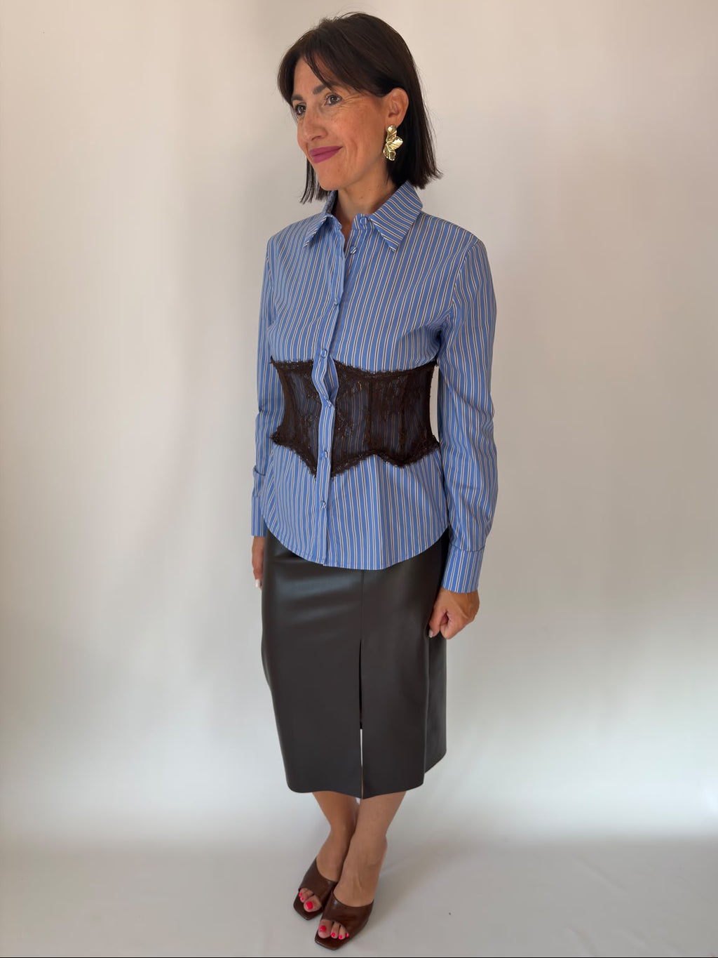 Camicia a righe con corpetto