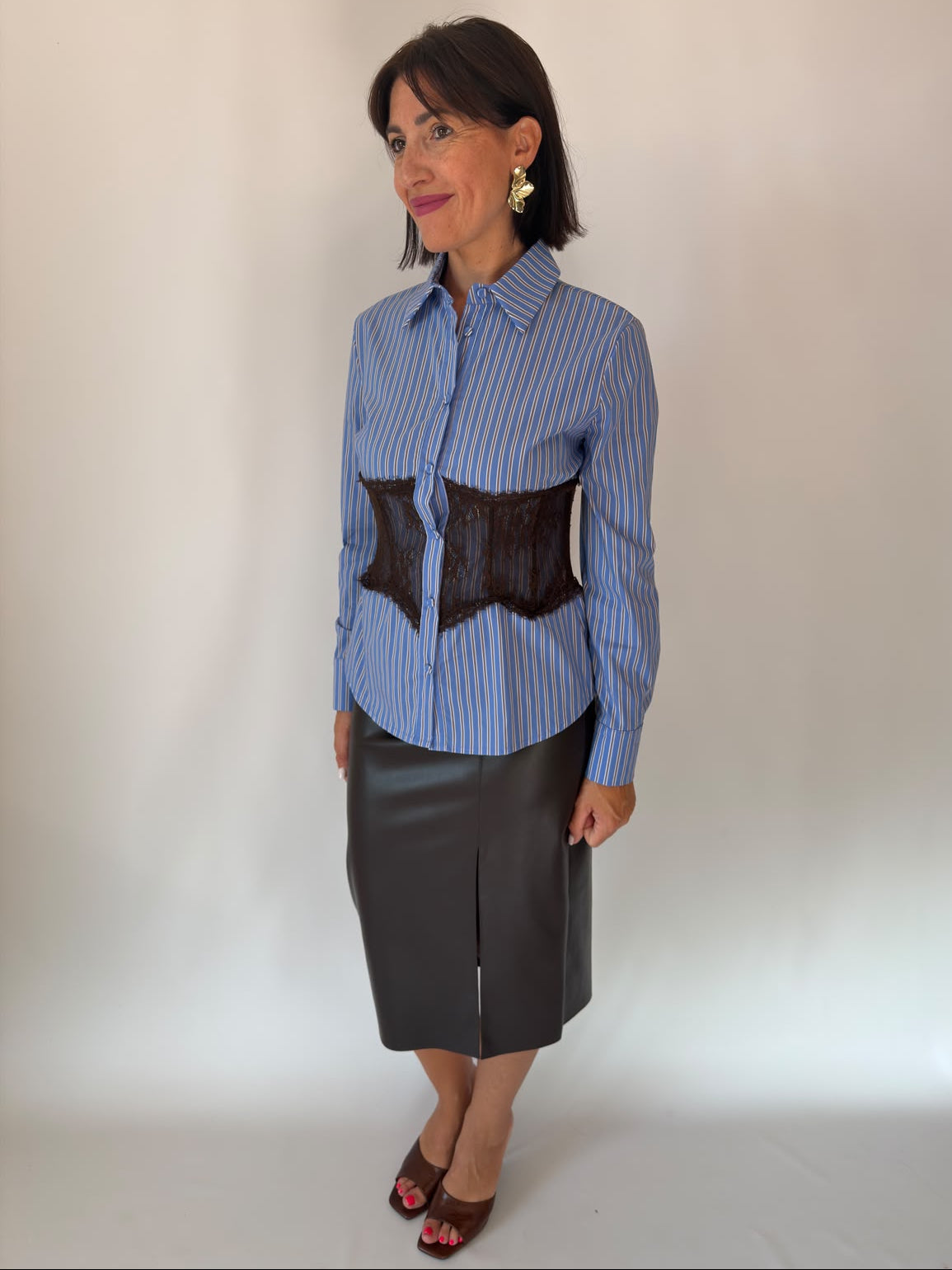 Camicia a righe con corpetto