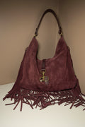 Borsa scamosciata bordeaux con frange