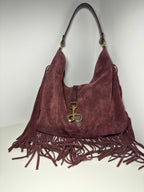 Borsa scamosciata bordeaux con frange