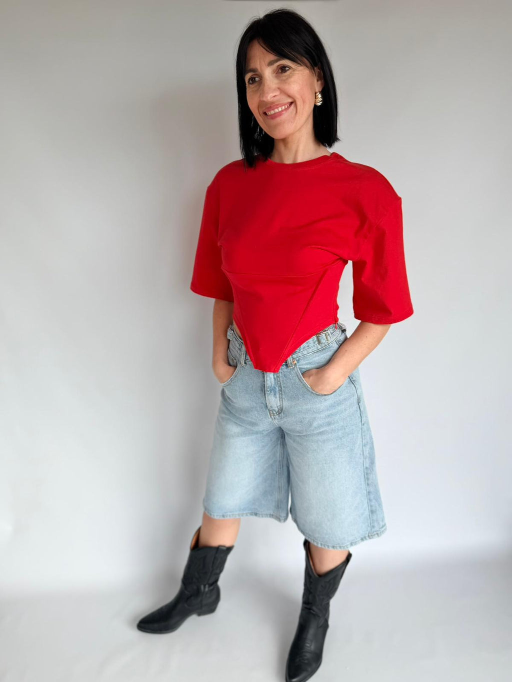 T-shirt effetto corsetto rosso