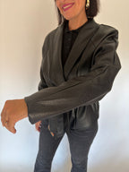Giacca ecopelle con cintura nero
